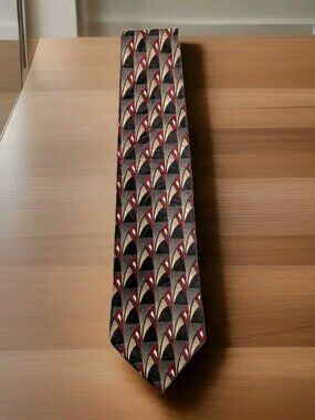 George Machado Men's Silk Geometric Maroon, Tan, Gray, Black Tie
